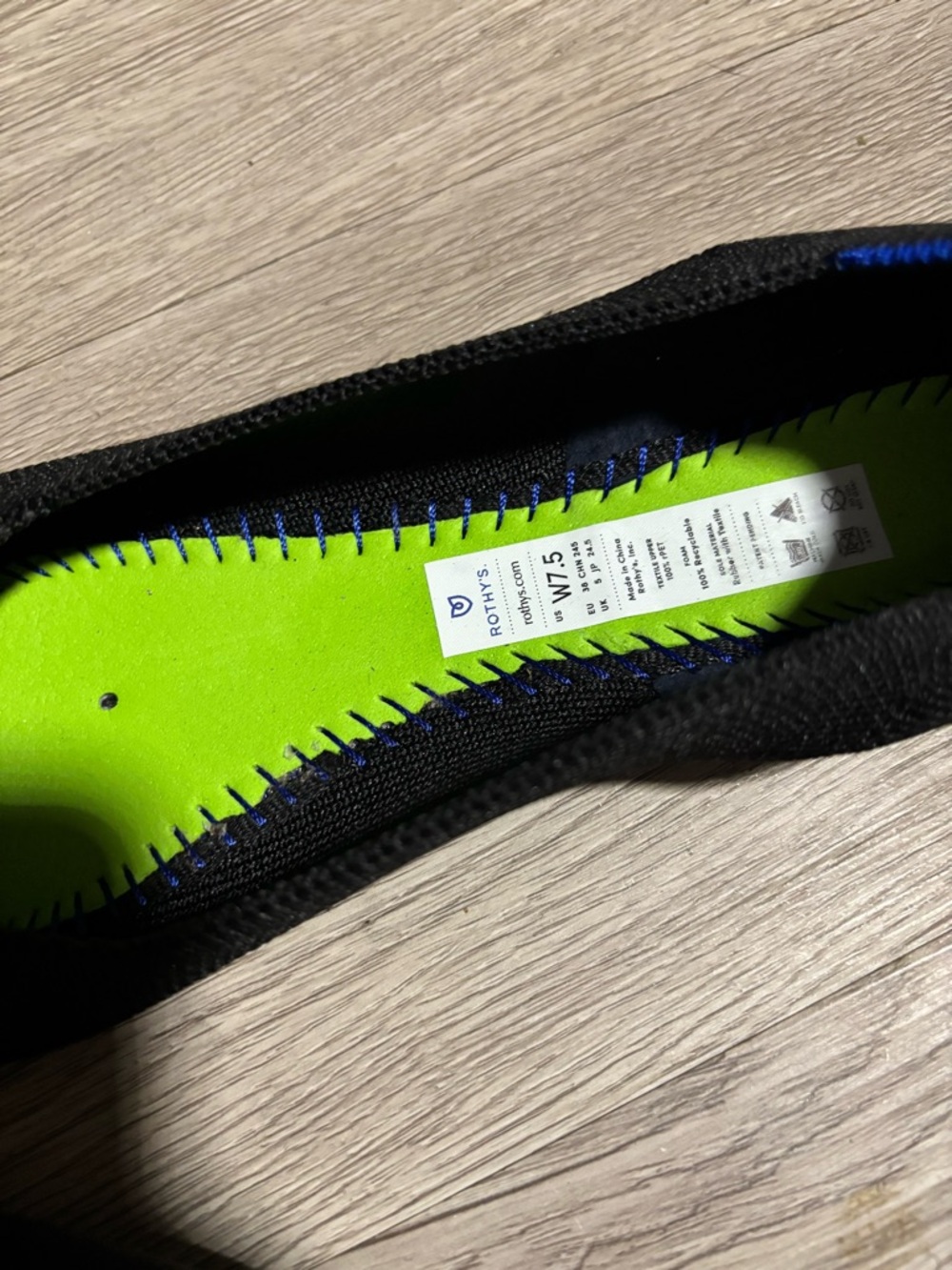 Rothy's Black Knit Ballet Flat with Blue Stitching and Lime Insole - Picture 3 of 4